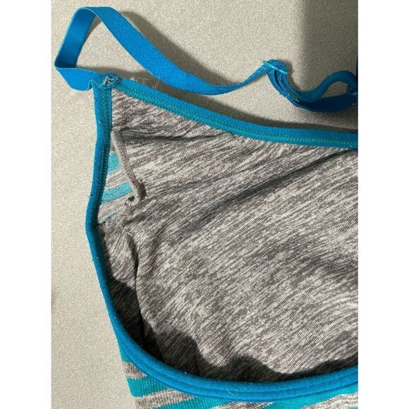 FABULOUS GRAPHIC RACERBACK SPORTS BRA GRAY TURQUOISE STRIPED|L-XL - Picture 4 of 4